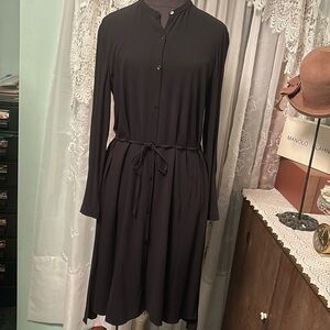 Eileen Fisher Black Sheer Slinky Crepe Shirt Dress Sz XXS
